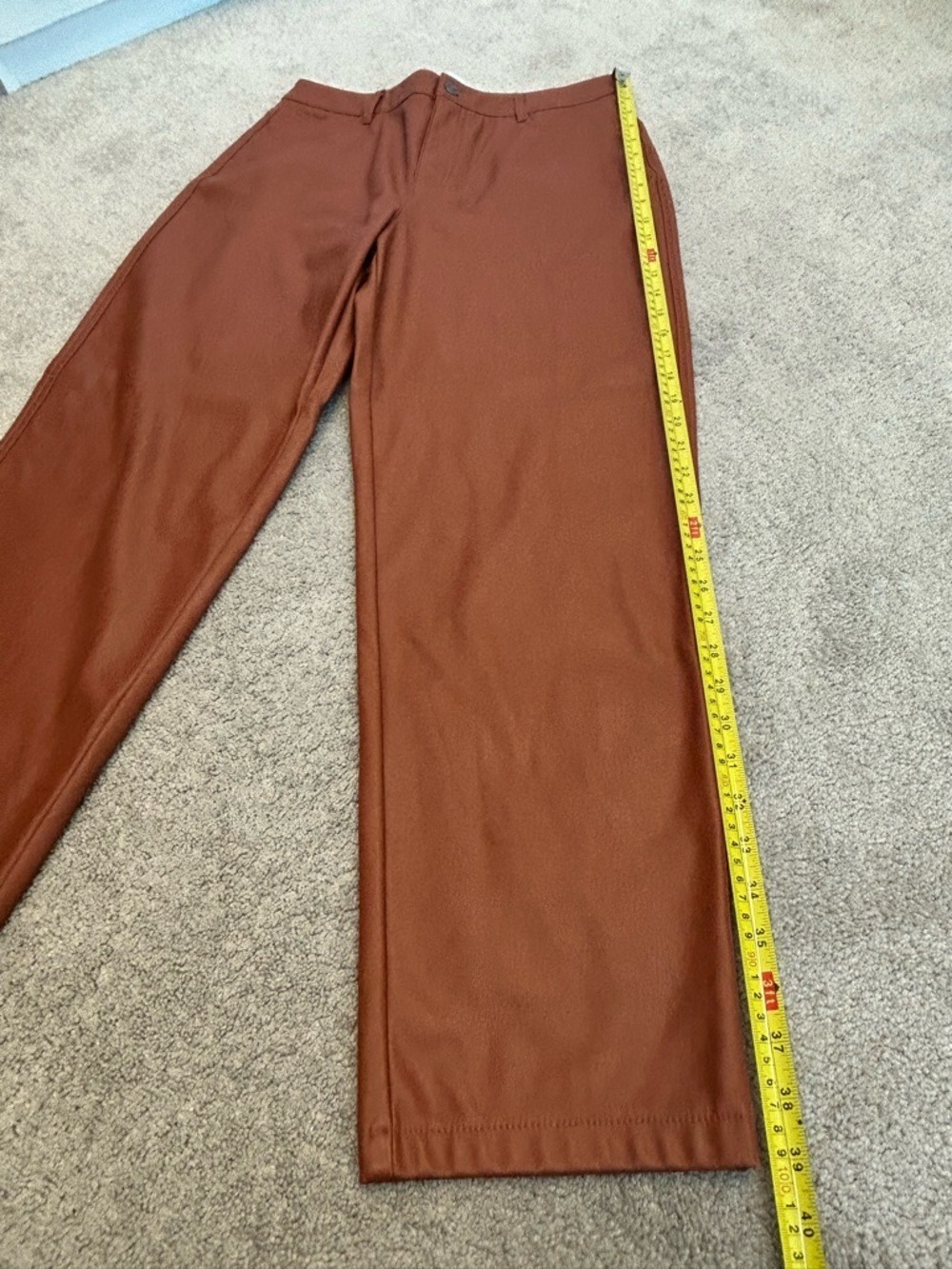 Joe fresh rust brown burnt orange fauxl leather vegan straight leg pants 8 NWOT - Picture 7 of 13